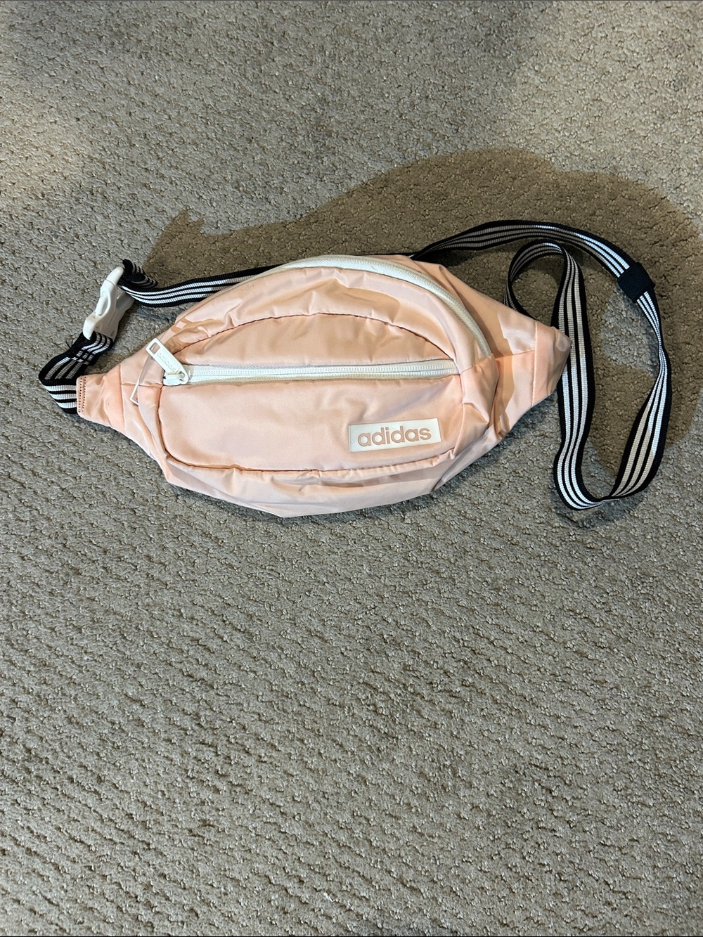 adidas Light Peach Crossbody Waist Bag with Striped Strap